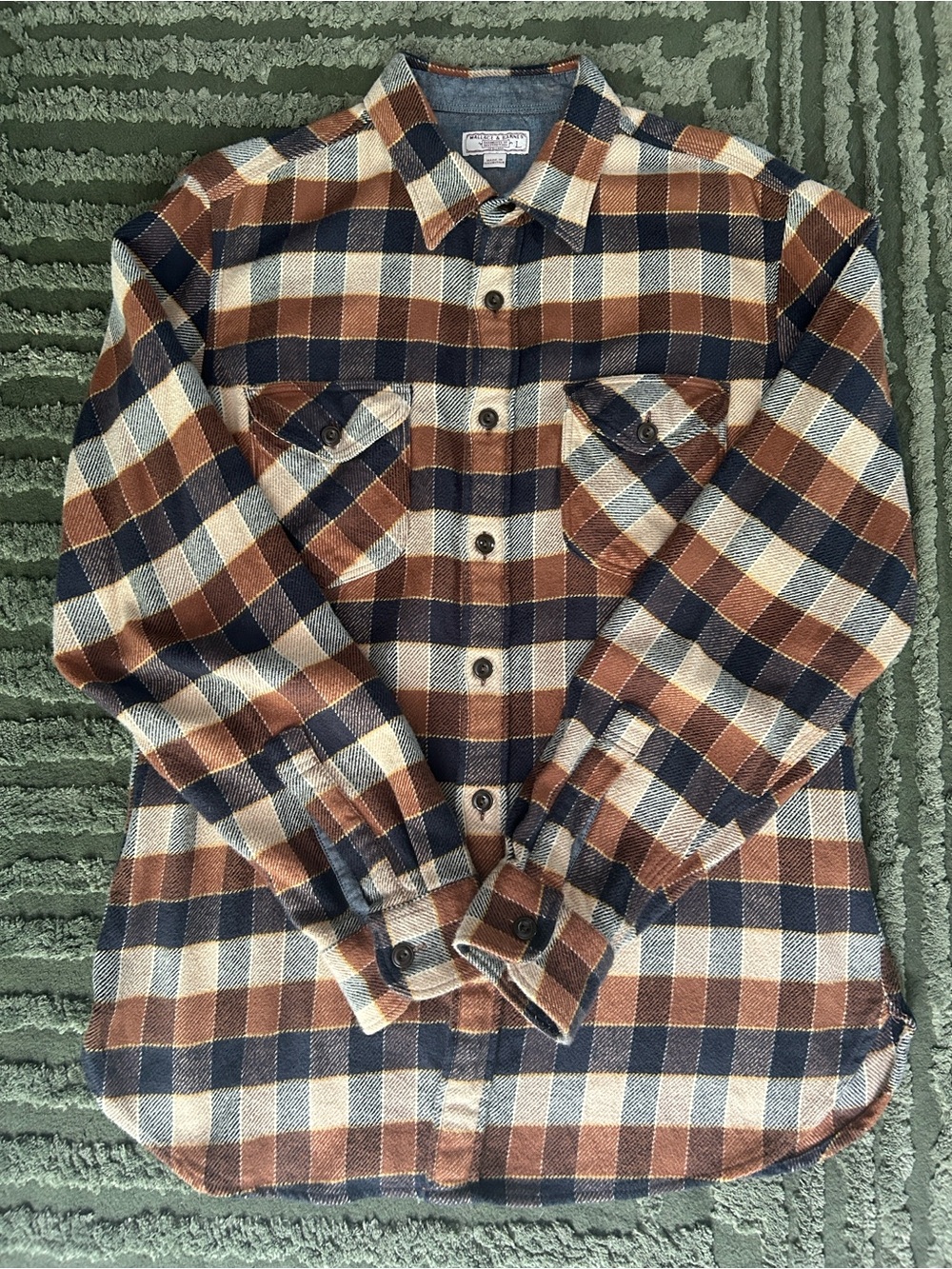 Jcrew Wallace and Barnes Men's Brown, Navy, and Cream heavyweight flannel Shirt